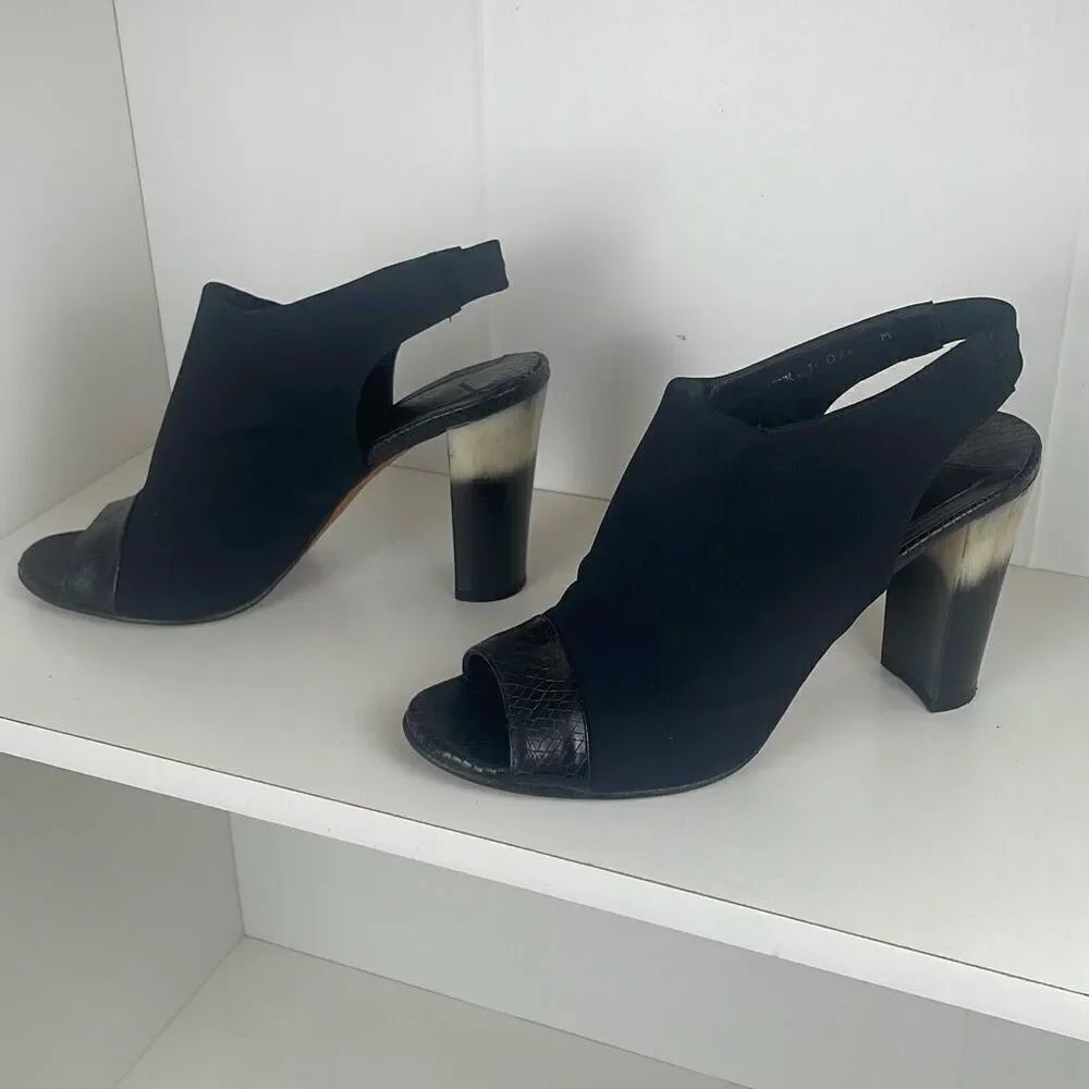 Donald J. Pliner Slingback Fabric and Leather Heeled Sandals 7 Black